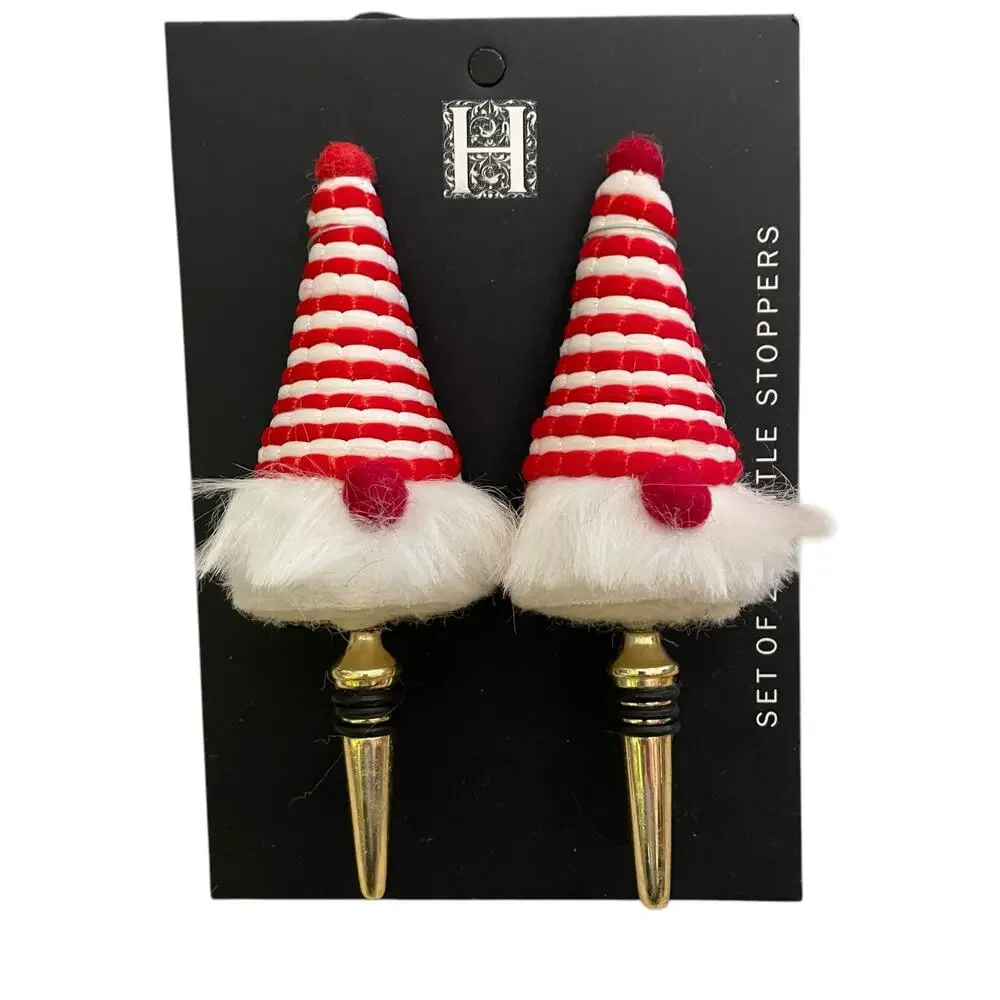 Set of 2 Christmas Bottle Stoppers Holiday Red & White Peppermint Stripe New